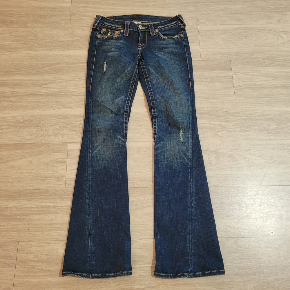 True Religion Joey Twisted Seam Flare Jeans Dark Wash 27(30x34) USA Low Rise VTG
